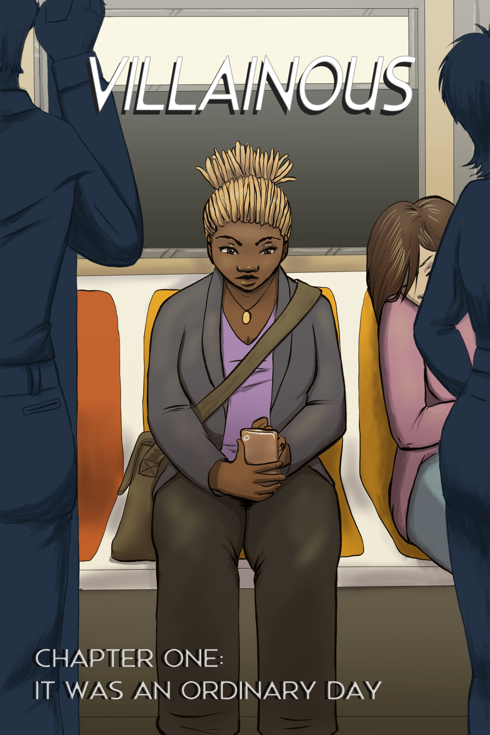 A woman sitting on the subway looking at her phone.n